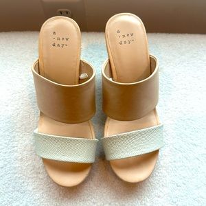 Tan and cream wedge sandals